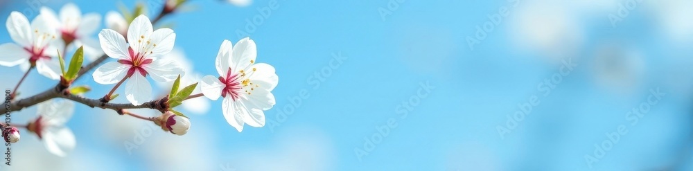 Delicate white blossoms against vibrant blue spring sky , airy, early spring Delicate white blossoms against vibrant blue spring sky , airy, early spring