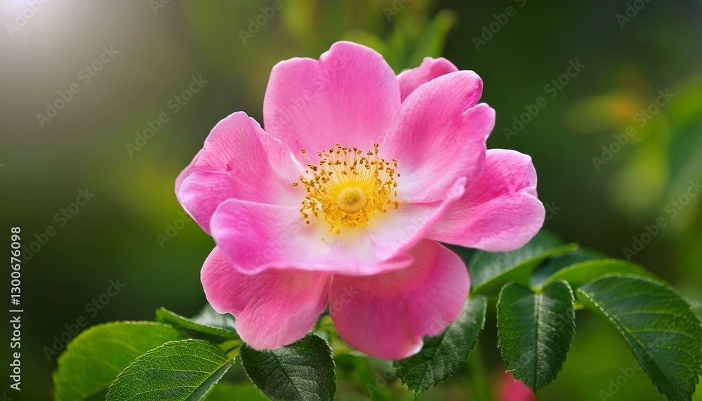 Pink Grootendorst hybrid rugosa rose blooming in summer garden Pink Grootendorst hybrid rugosa rose blooming in summer garden