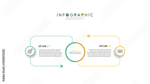 A thin rectangle two-stage business infographic for presentation, consisting of two stages, processes for achieving goals. Infographics with icons Modern flat infographic vector illustration