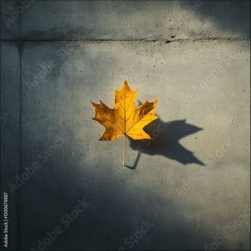 Single Autumn Leaf on Concrete Wall - Minimalist Nature Photography