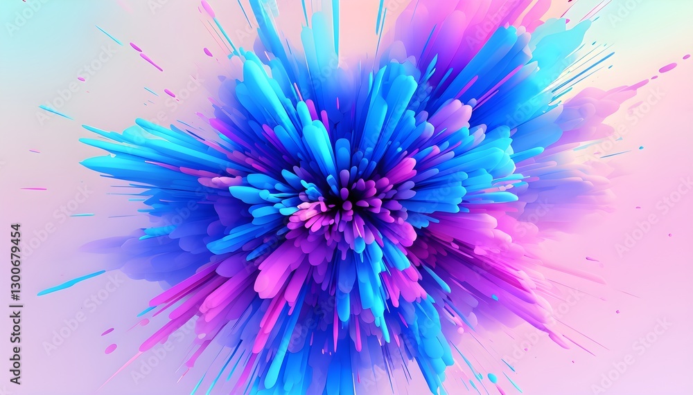 Obraz premium explosive color bursts radiating from a central point, featuring a fusion of vibrant blues, purples, and pinks