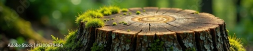 A tree stump with moss and lichen growing on it , foliage, decay