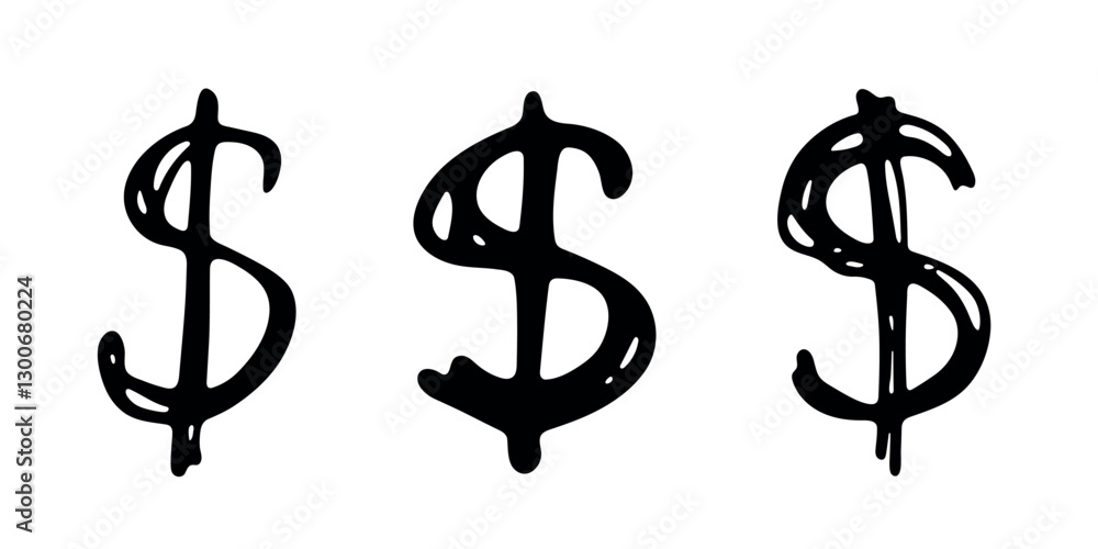 Hand drawn dollar currency symbol set Brush stroke doodle Single element for design Hand drawn dollar currency symbol set Brush stroke doodle Single element for design