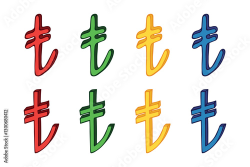 Hand drawn turkish lira currency symbol set Brush stroke doodle Single element for design