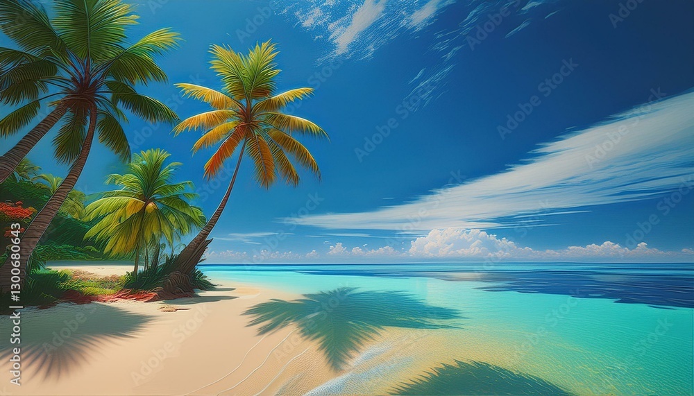 Obraz premium beach paradise with palm trees guam micronesia