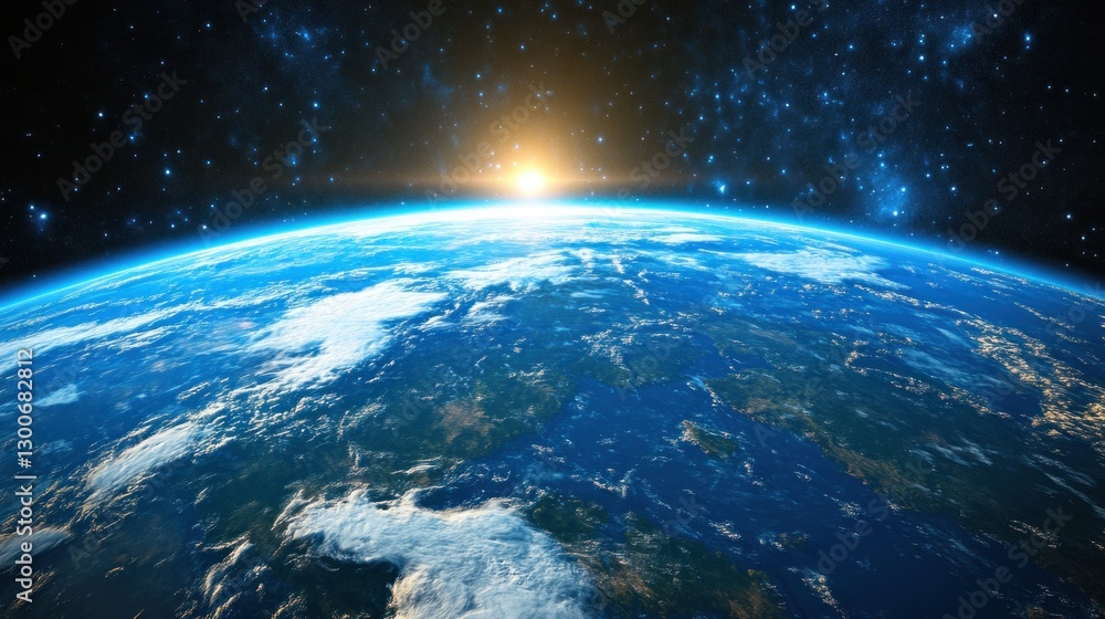 Obraz premium Majestic Sunrise Over Earth: A Breathtaking View From Space