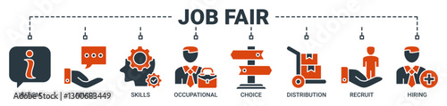 Job fair banner web icon vector illustration concept for employee recruitment and onboarding program with an icon of the information, advice, skills, occupational, applicants, recruit and hiring icons