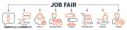 Job fair banner web icon vector illustration concept for employee recruitment and onboarding program with an icon of the information, advice, skills, occupational, applicants, recruit, and hiring icon