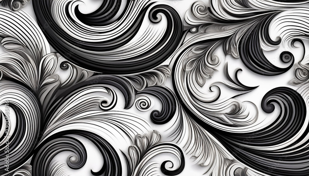abstract design featuring elegant black swirls on a white background floral ornate stripped seamless pattern seamless openwork pattern with rounded shapes abstract design featuring elegant black swirls on a white background floral ornate stripped seamless pattern seamless openwork pattern with rounded shapes