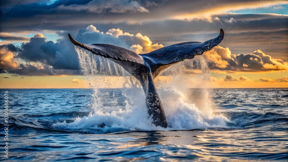 Fototapeta premium Whale Tail Fluke Sunset Ocean