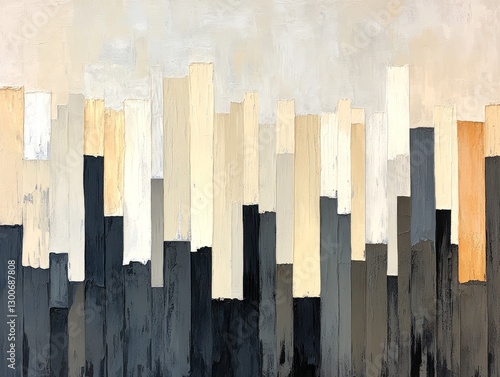 Abstract city skyline, neutral colors, painted, textured