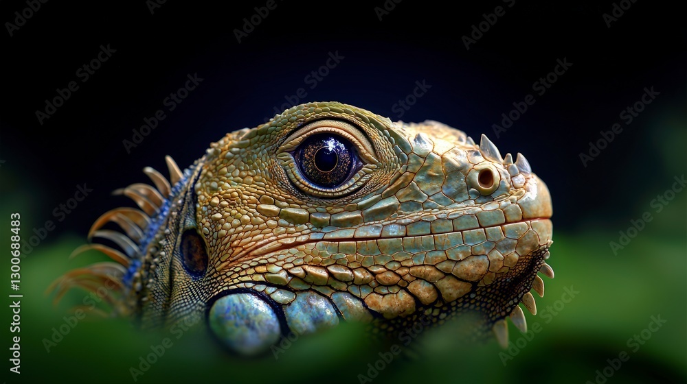 Fototapeta premium Green Iguana Portrait Reptile Eye Closeup Exotic Wildlife Rainforest Animal