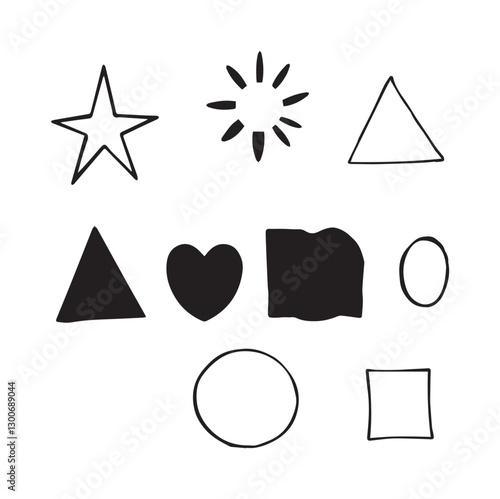 Set of silhouettes minimalistic bizarre abstract geometric unusual shapes and forms in matisse art style, Hand drawn monochrome primitive, Big vector doodle objects and graphic elements, set