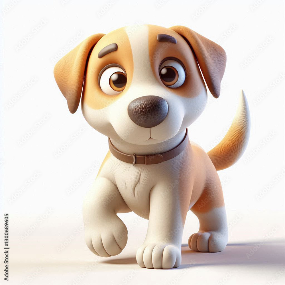 High-Quality 3D Animated Dog on a White Background High-Quality 3D Animated Dog on a White Background