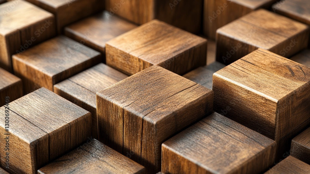Wooden Cubes Arranged Neatly in Rows Creating a Geometric Pattern Wooden Cubes Arranged Neatly in Rows Creating a Geometric Pattern