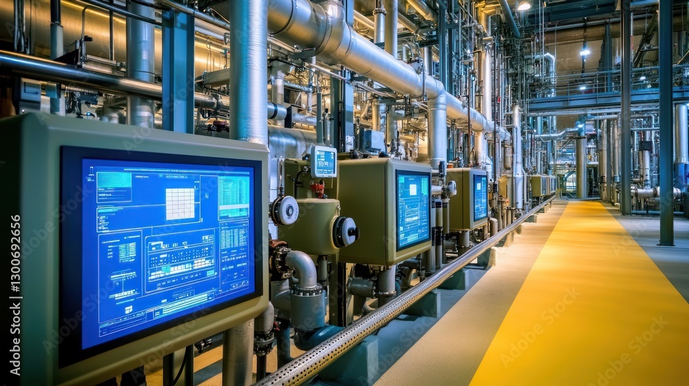 Fototapeta premium Industrial Facility Control Room: Advanced Monitoring System