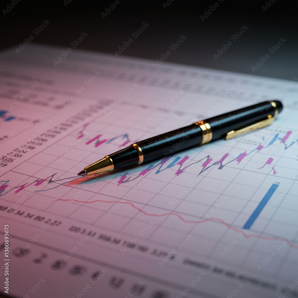 The elegant pen reflects professionalism and business analytics against the background of financial charts The elegant pen reflects professionalism and business analytics against the background of financial charts