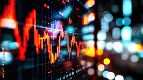 Candlestick chart displaying sharp downward trend with vibrant colors