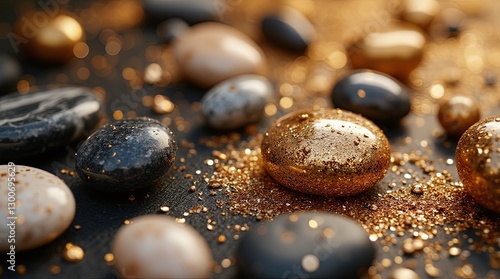 A pile of gold and black rocks