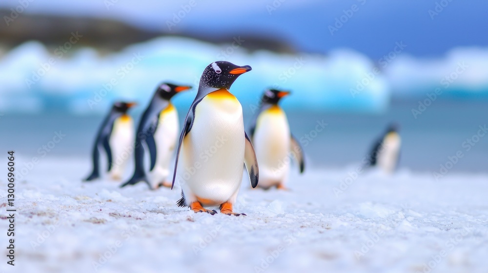 Obraz premium Antarctic Gentoo Penguins Colony Wildlife Ice Snow Birds