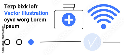 Injecting medical tool with cross symbol and wireless signal in blue indicate healthcare and technology merging. Ideal for telemedicine, medical apps, wireless communication, IoT in healthcare