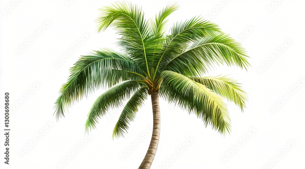 Lush Green Tropical Coconut Palm Tree Isolated on White Background for Summer Vacation Designs Lush Green Tropical Coconut Palm Tree Isolated on White Background for Summer Vacation Designs