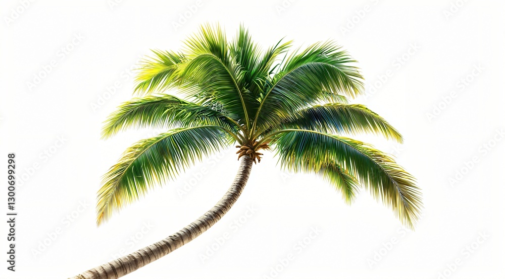Obraz premium Lush Green Tropical Coconut Palm Tree Isolated on White Background for Summer Vacation Designs