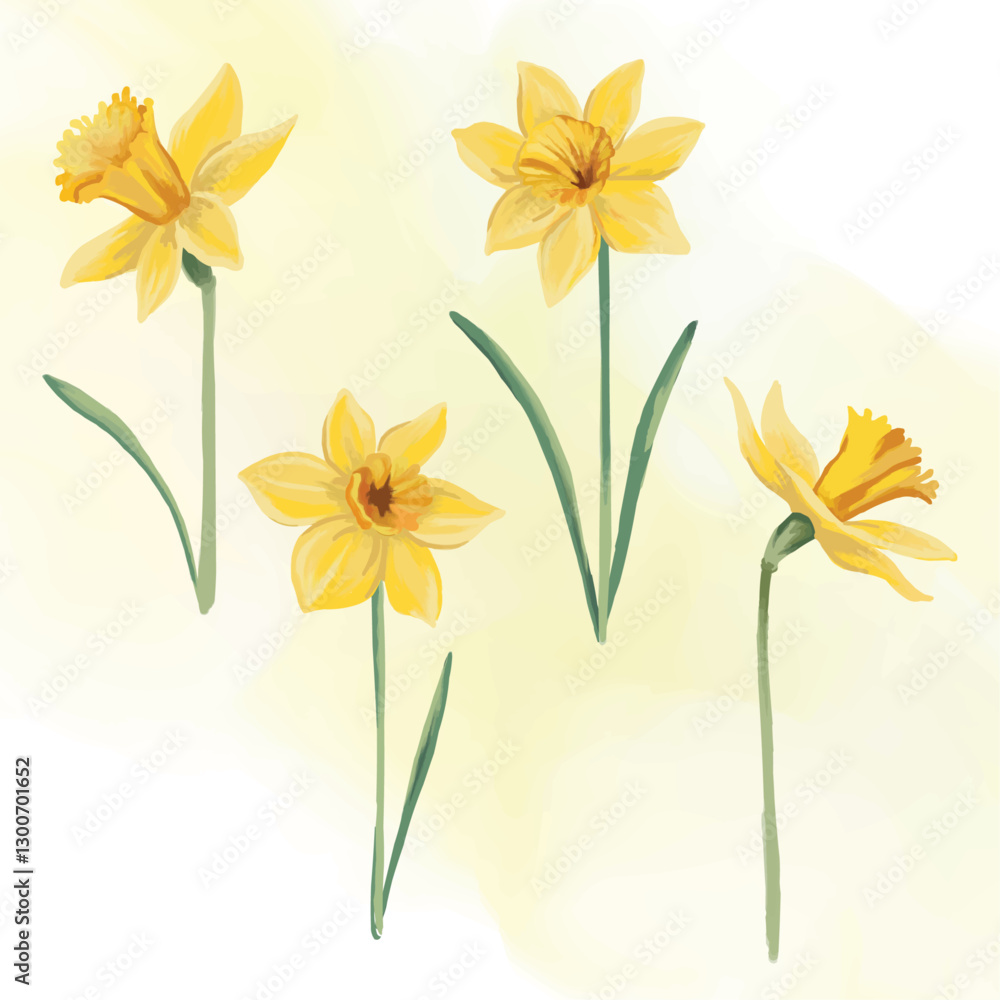Obraz premium Spring yellow daffodil flowers Seasonal plants painting