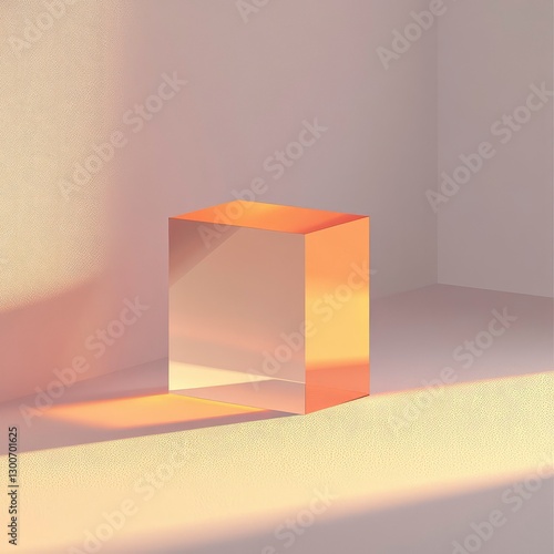 Minimalist Amber Cube on Soft Light Background