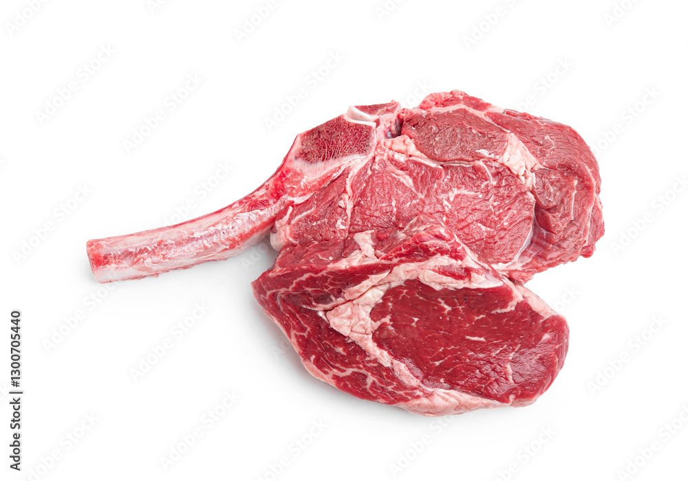 Obraz premium Pieces of raw beef meat isolated on white
