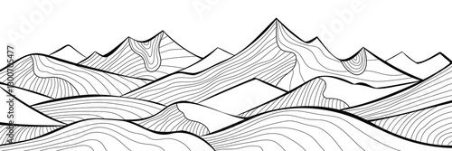 Mountain line art vector drawing, imitation of mountain ranges, abstract stylization, minimalism