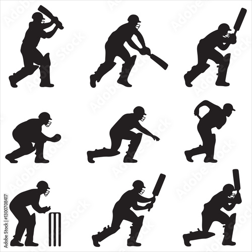 set vector various style cricket player silhouettes