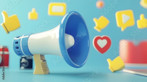 Digital Marketing Amplification with Megaphones and Creative Visuals in Clean Workspace