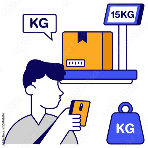 Conceptual flat design icon of parcel weighing