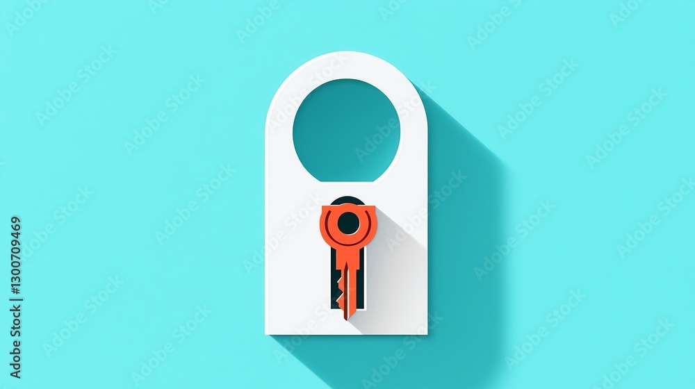 Colorful Illustration of Key and Lock on Teal Background Colorful Illustration of Key and Lock on Teal Background