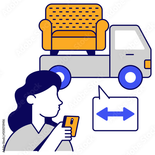 A colored design icon of furniture delivery