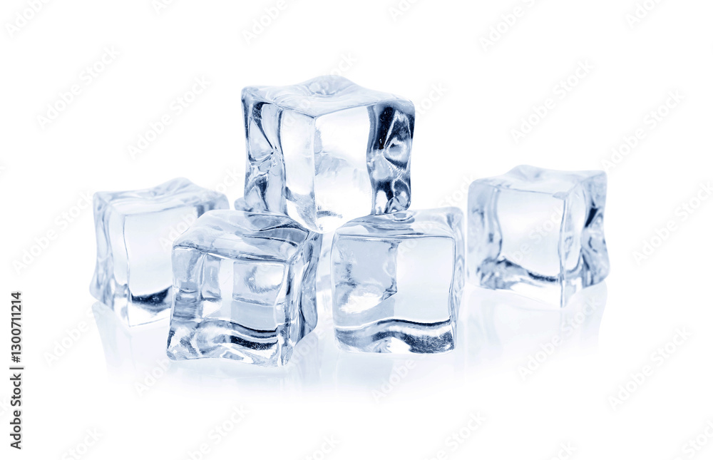 Many crystal clear ice cubes isolated on white Many crystal clear ice cubes isolated on white
