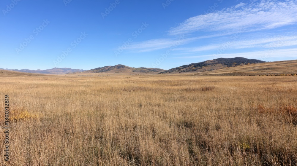 Endless golden fields stretch beneath a vast blue sky, evoking a sense of freedom and tranquility in the open countryside.
