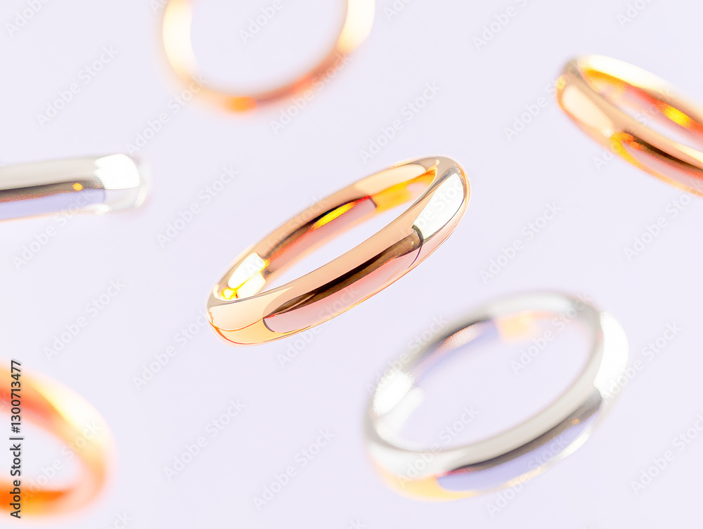 Wedding rings floating in the air, representing eternal love and commitment Wedding rings floating in the air, representing eternal love and commitment