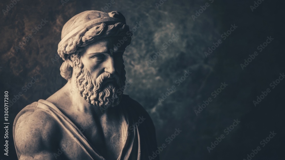 Fototapeta premium A solemn and contemplative statue of an ancient Greek god looking straight at me