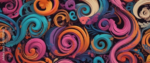 Retro swirls seamless pattern of colorful swirling shapes ,  Retro,  Colors,  Blur Effect
