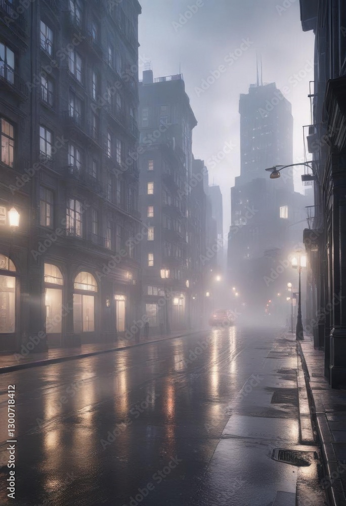 Naklejka premium Misty cityscape with foggy streets and blurred buildings , #dreamy, #urban