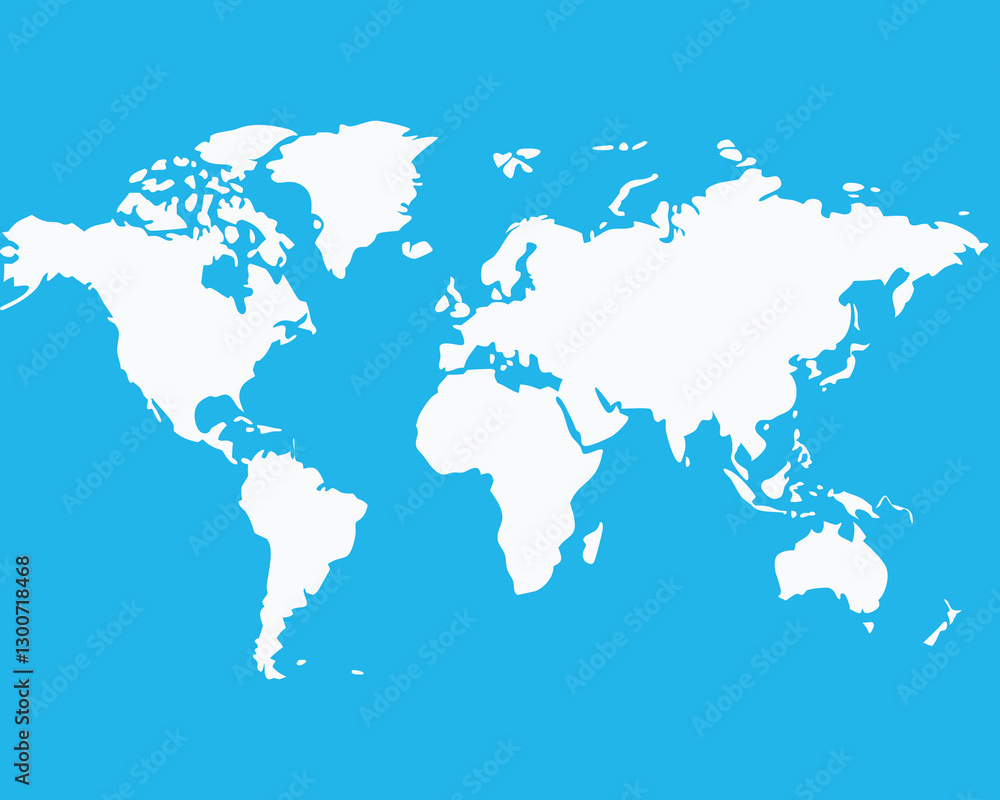 Simple World Map on a Light Blue Background Simple World Map on a Light Blue Background