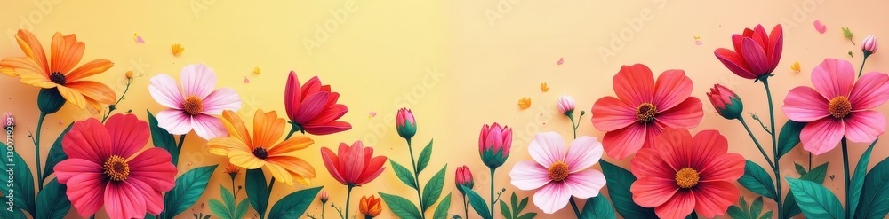 Fototapeta premium Bold color block floral, minimalist style, sharp focus, high resolution, flower power