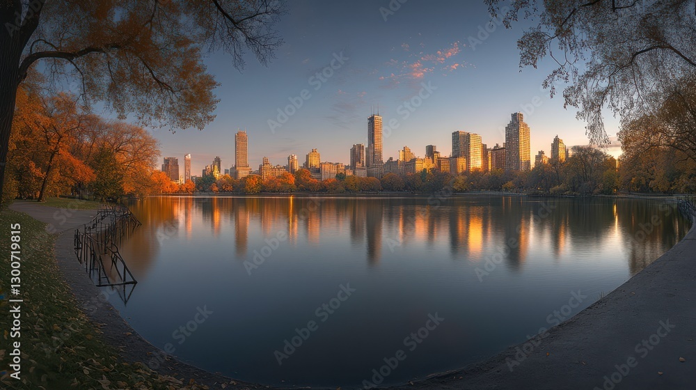 Naklejka premium Urban Reflections in Golden Hour Light
