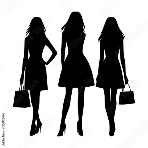 Silhouette of three fashionable women with bags representing style, elegance, and confidence
