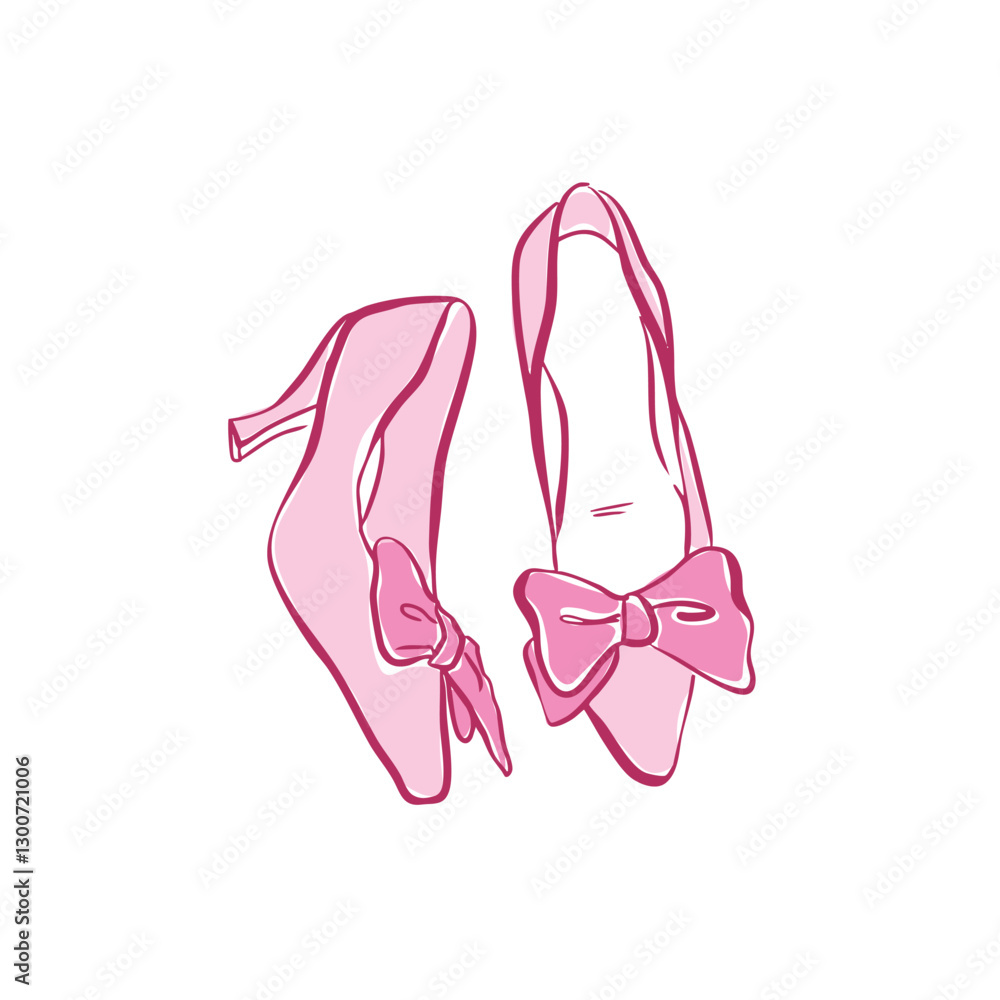 Hand drawn bridal high heels with pink bow vector, sketch wedding shoes vector Hand drawn bridal high heels with pink bow vector, sketch wedding shoes vector