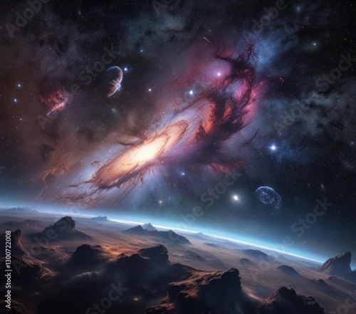 Celestial view of a distant galaxy with stars and nebulae ,  cosmos background,  cosmos, galaxy