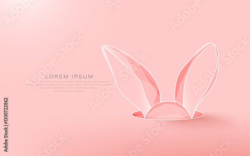 Abstract Bunny Ears Peeking Out of a Hole on Pink Background