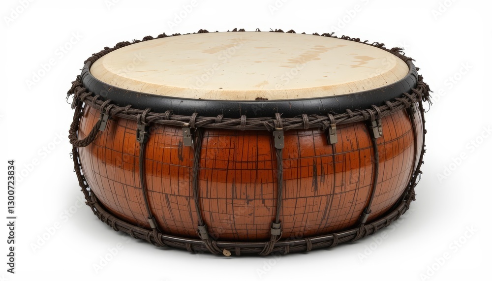 A beautifully crafted traditional drum made of wood with intricate details, ideal for music cultural events or artistic representation of musical instruments. A beautifully crafted traditional drum made of wood with intricate details, ideal for music cultural events or artistic representation of musical instruments.